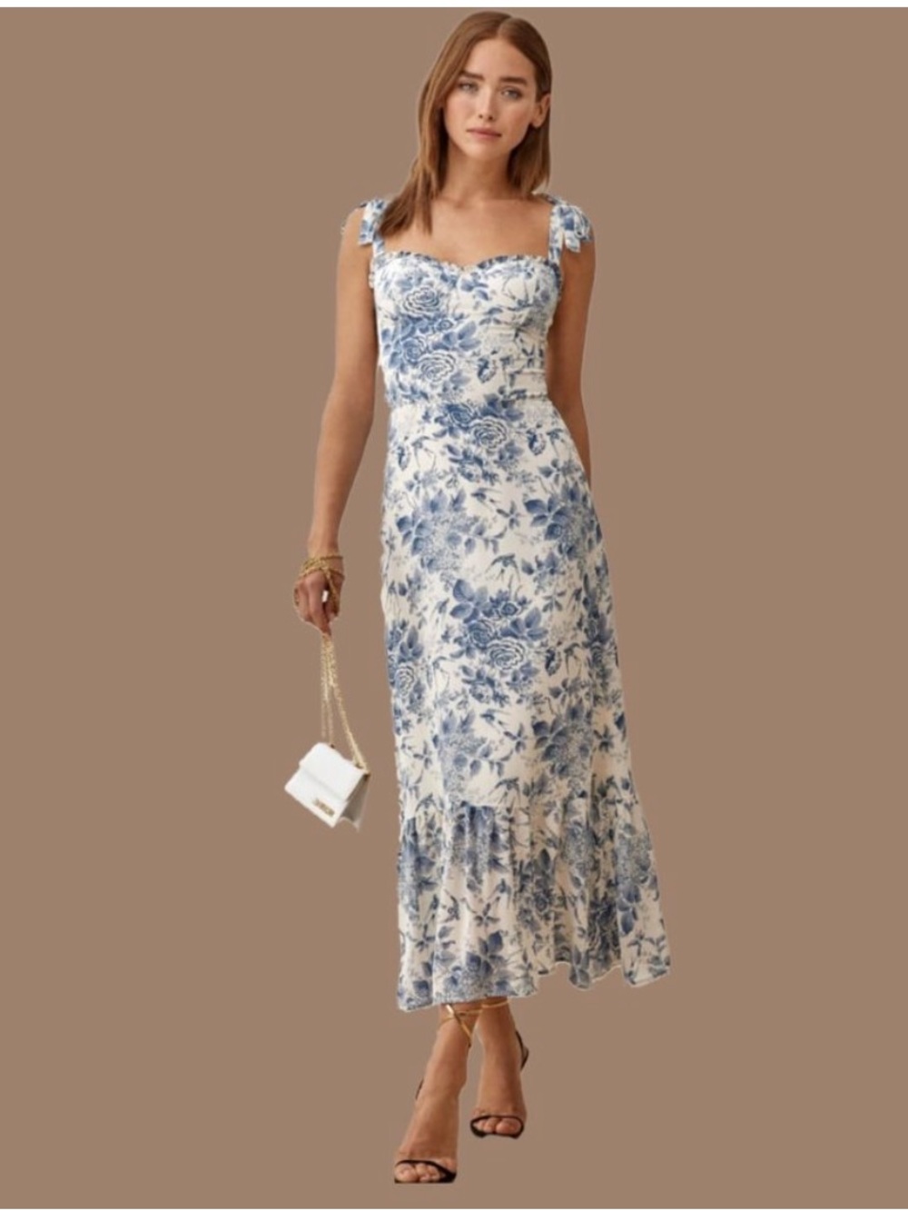 Reformation Nikita Midi Dress in Blue and Cream Floral